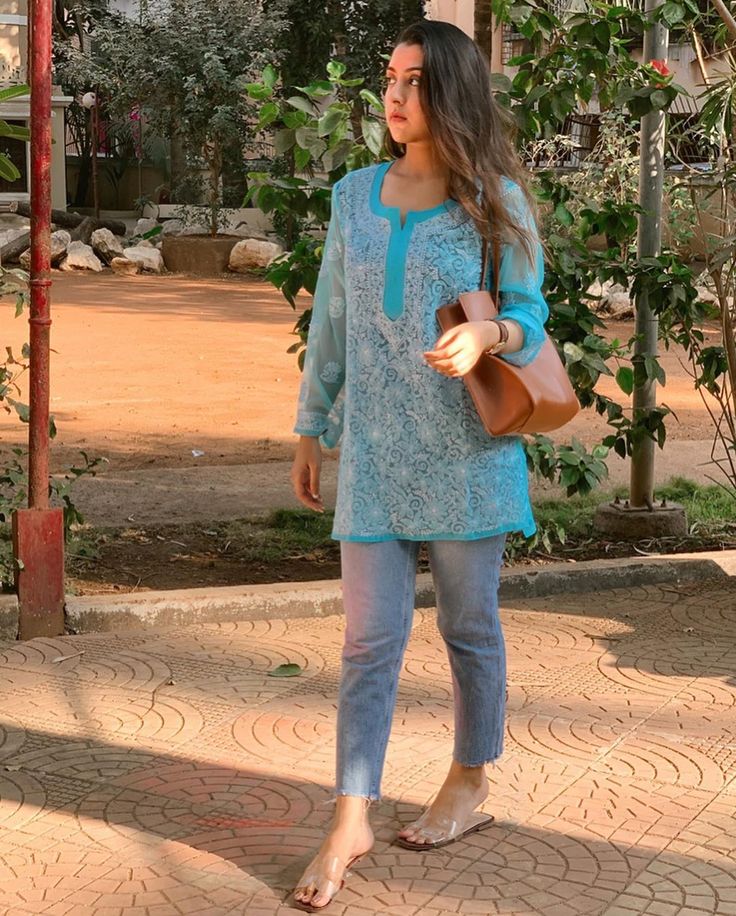 Light blue kurti with jeans